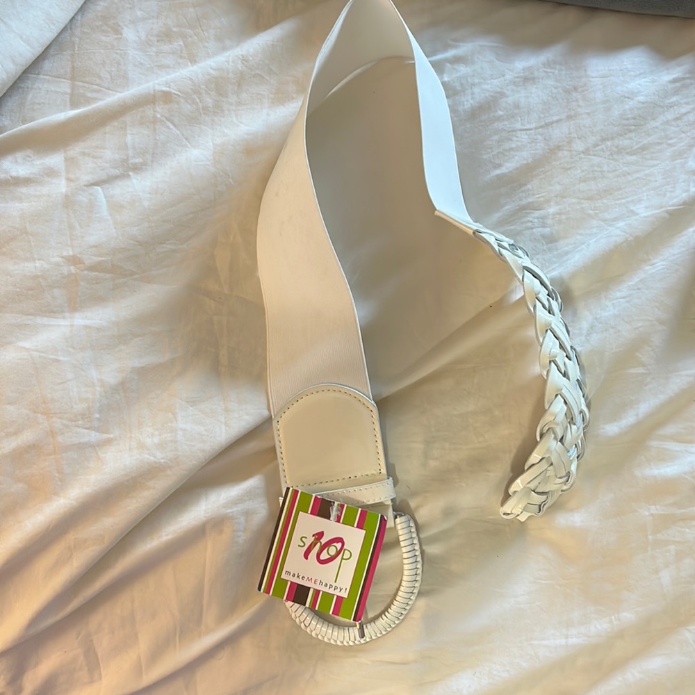 Elastic Woven White Patent Belt - NWT